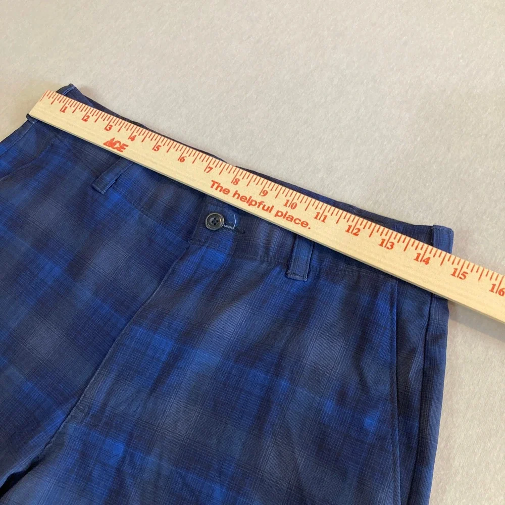 Ben Hogan Mens 30 Blue Plaid 3 Pocket Performance Golf Shorts Stretch Flat Front